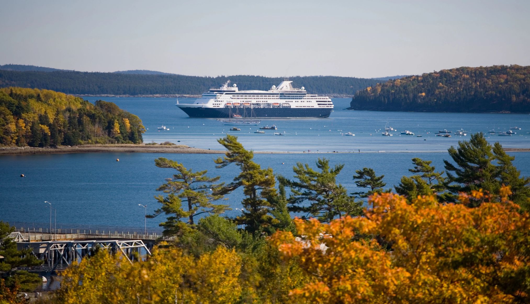 aerial view of a cruise ship in the fall